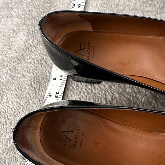 Aquatalia Phoebe Patent Leather Block Heel Pumps 8 Shoes Almond Toe Italy - Picture 4 of 6
